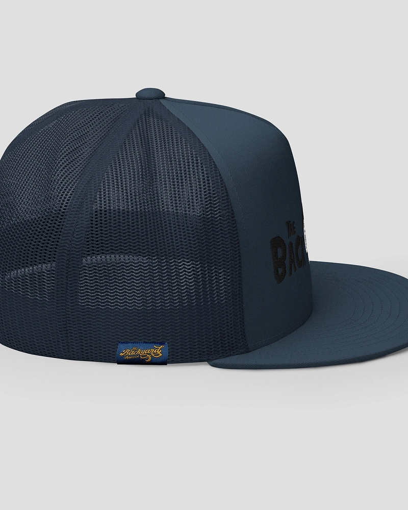 5 Panels Embroidered Midnight Canalla Punk Trucker Cap Blue