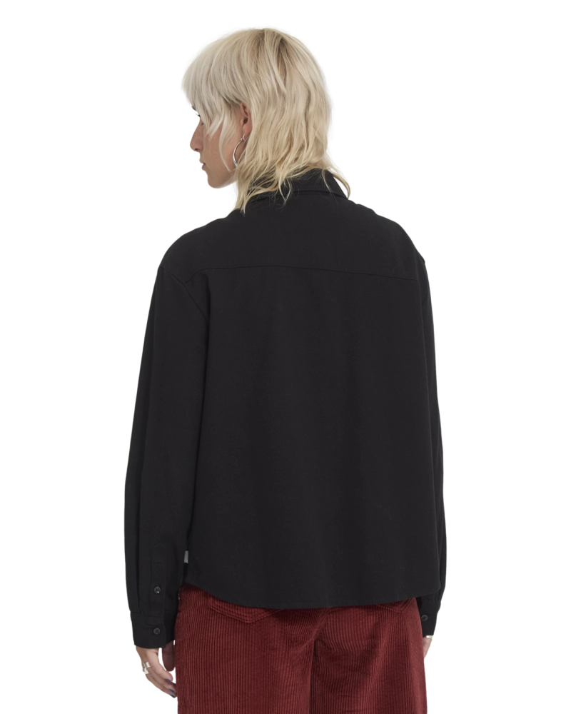 Camisa Negra Bordada Ojo Llameante Manga Larga Mujer
