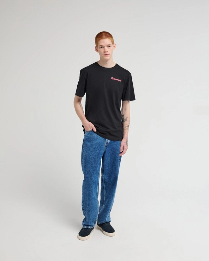 Camiseta Element Join Negra Hombre | Estampado Montaña Espalda Rosa y Azul Camiseta Element Join Negra Hombre | Estampado Montaña Espalda Rosa y Azul