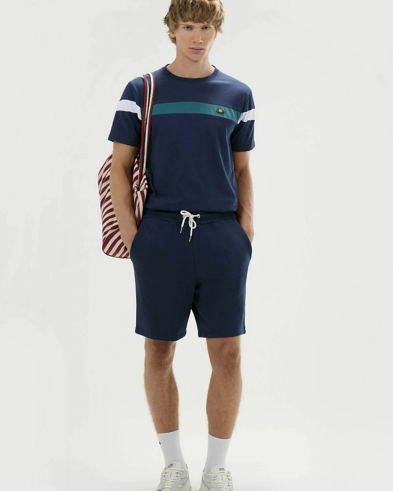 Camiseta Ellesse Caserio Tee hombre marino con franja verde y blanca Camiseta Ellesse Caserio Tee hombre marino con franja verde y blanca