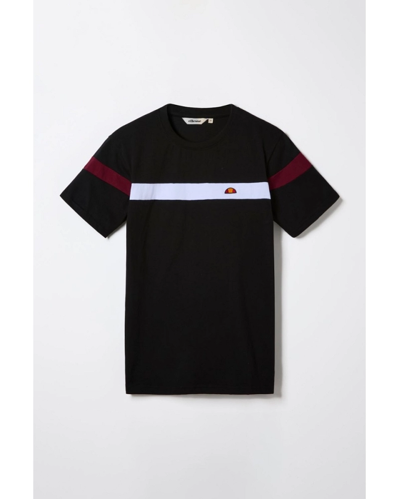 Camiseta Ellesse Caserio Tee hombre negra con franja blanca y burdeos