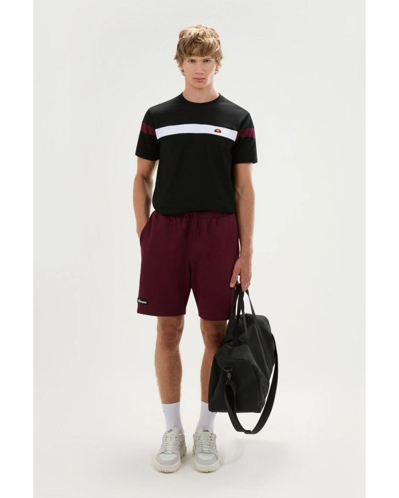 Camiseta Ellesse Caserio Tee hombre negra con franja blanca y burdeos