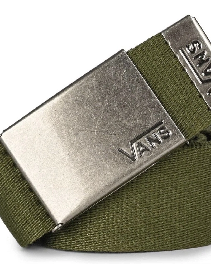 Cinturón Vans de tela verde militar con hebilla plateada Cinturón Vans de tela verde militar con hebilla plateada