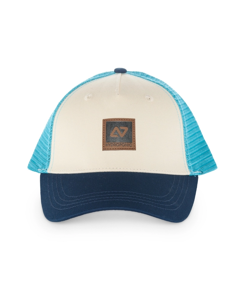 Gorra Trucker Hydroponic HY Corp CP Blanco/Azul – Snapback con Parche de Piel | Surf & Streetwear