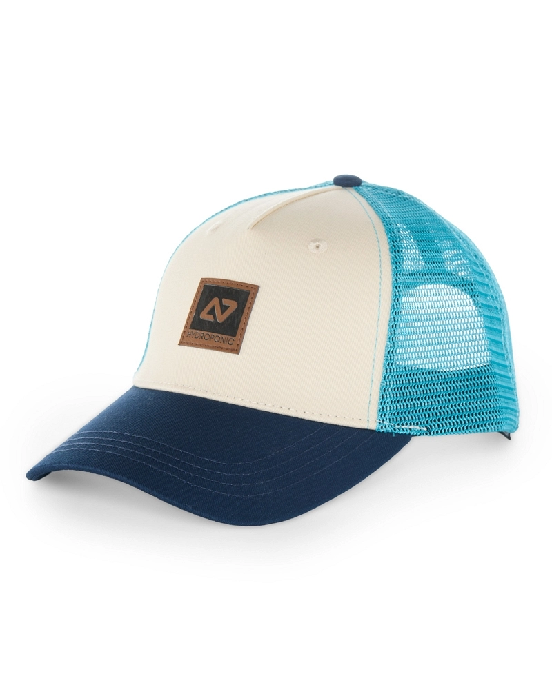 Gorra Trucker Hydroponic HY Corp CP Blanco/Azul – Snapback con Parche de Piel | Surf & Streetwear