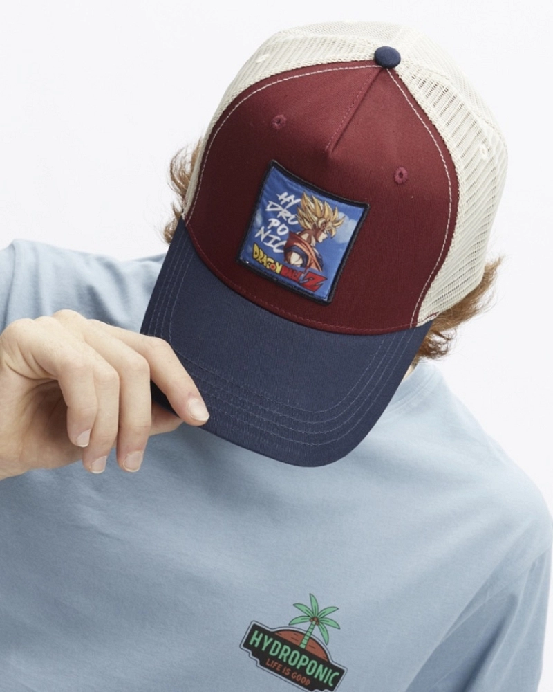 Gorra Trucker Hydroponic x Dragon Ball Z Super Saiyan – Collab Anime Skate | Granate/Navy/Beige Gorra Trucker Hydroponic x Dragon Ball Z Super Saiyan – Collab Anime Skate | Granate/Navy/Beige
