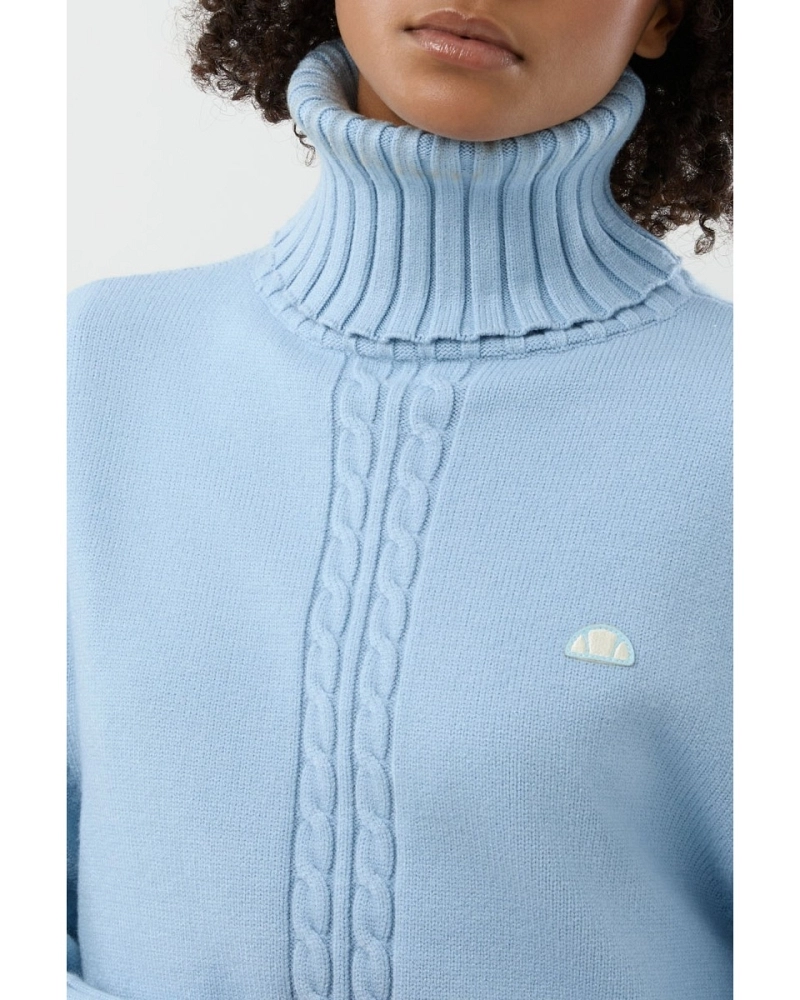 Jersey Cuello Alto Mujer Azul Claro con Trenzas Jersey Cuello Alto Mujer Azul Claro con Trenzas