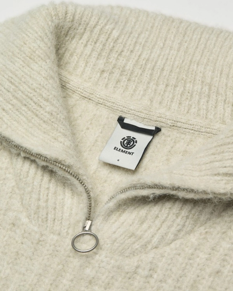 Jersey de punto con cuello alto y media cremallera para mujer – Element | Crudo