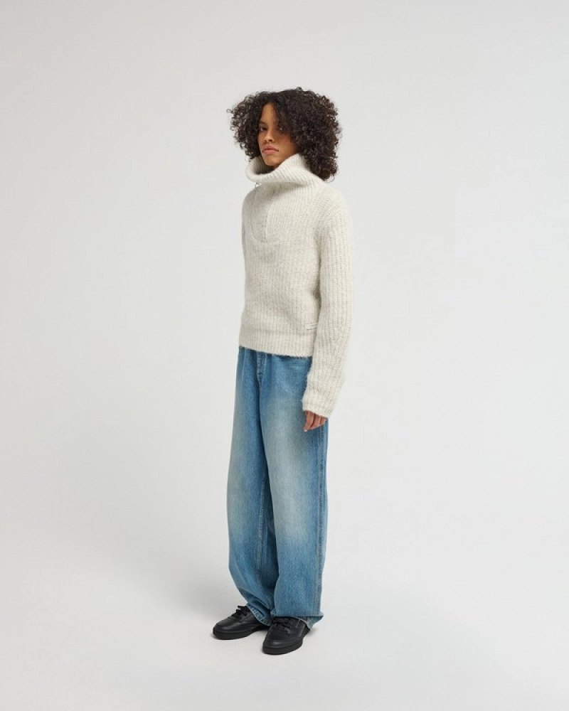 Jersey de punto con cuello alto y media cremallera para mujer – Element | Crudo