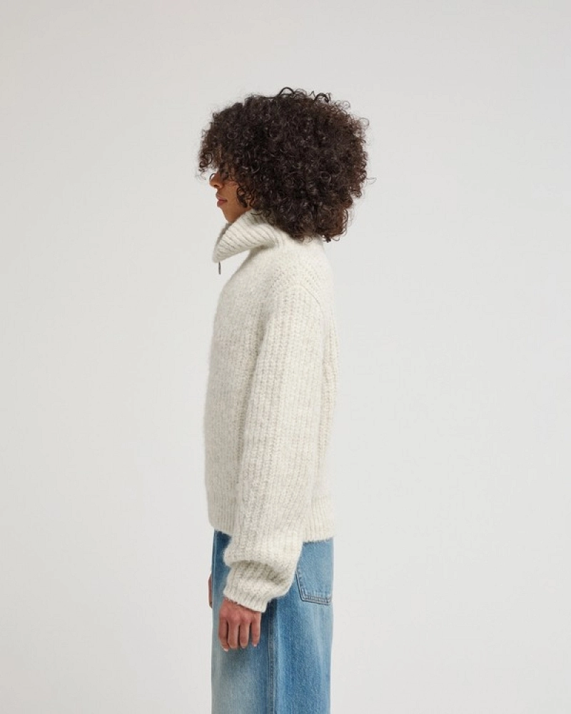 Jersey de punto con cuello alto y media cremallera para mujer – Element | Crudo