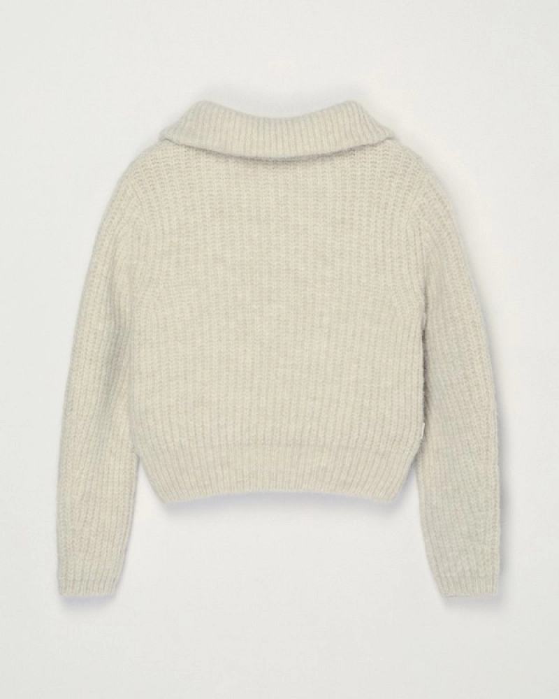 Jersey de punto con cuello alto y media cremallera para mujer – Element | Crudo