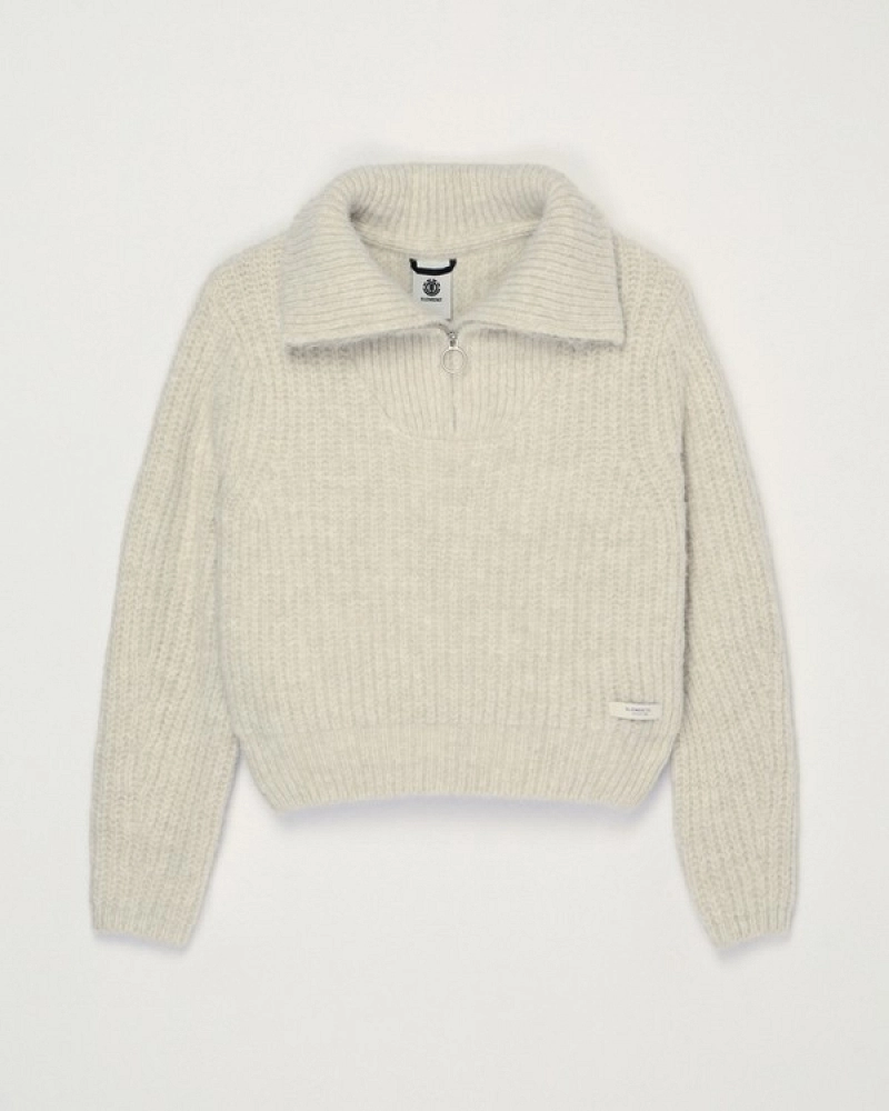 Jersey de punto con cuello alto y media cremallera para mujer – Element | Crudo