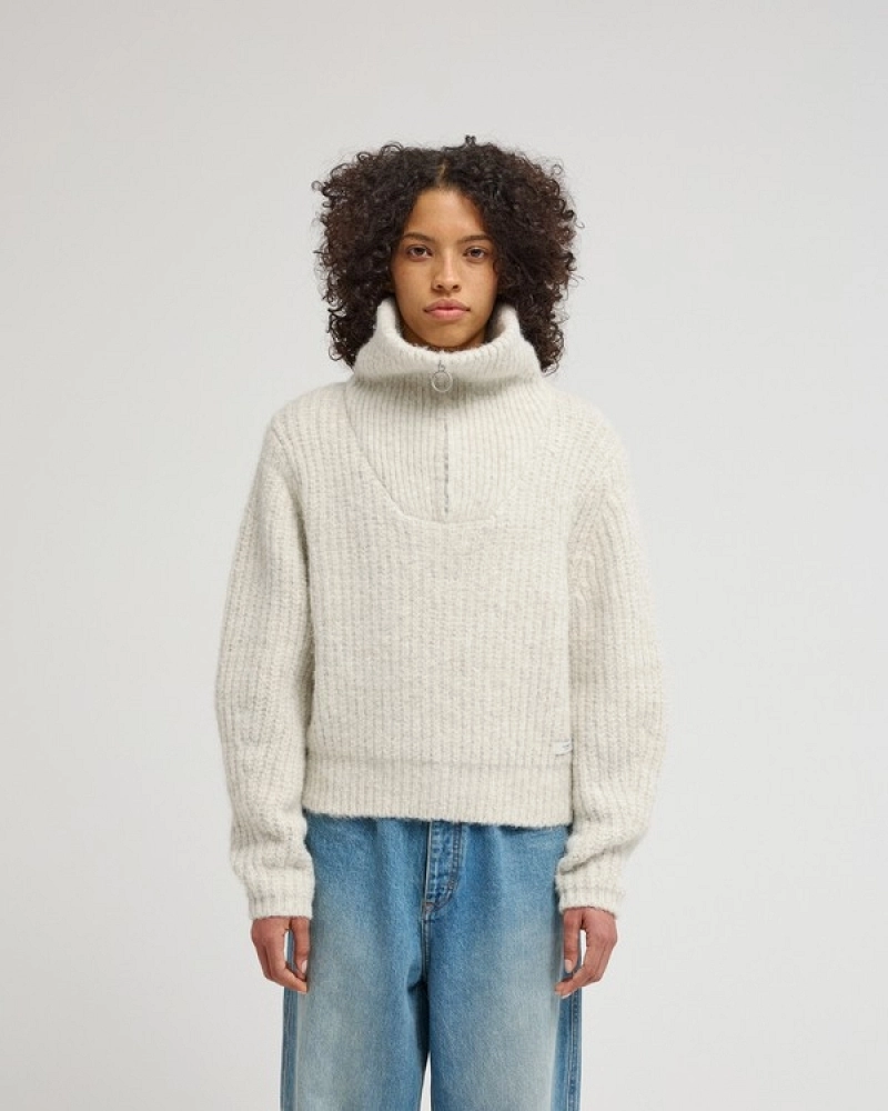 Jersey de punto con cuello alto y media cremallera para mujer – Element | Crudo