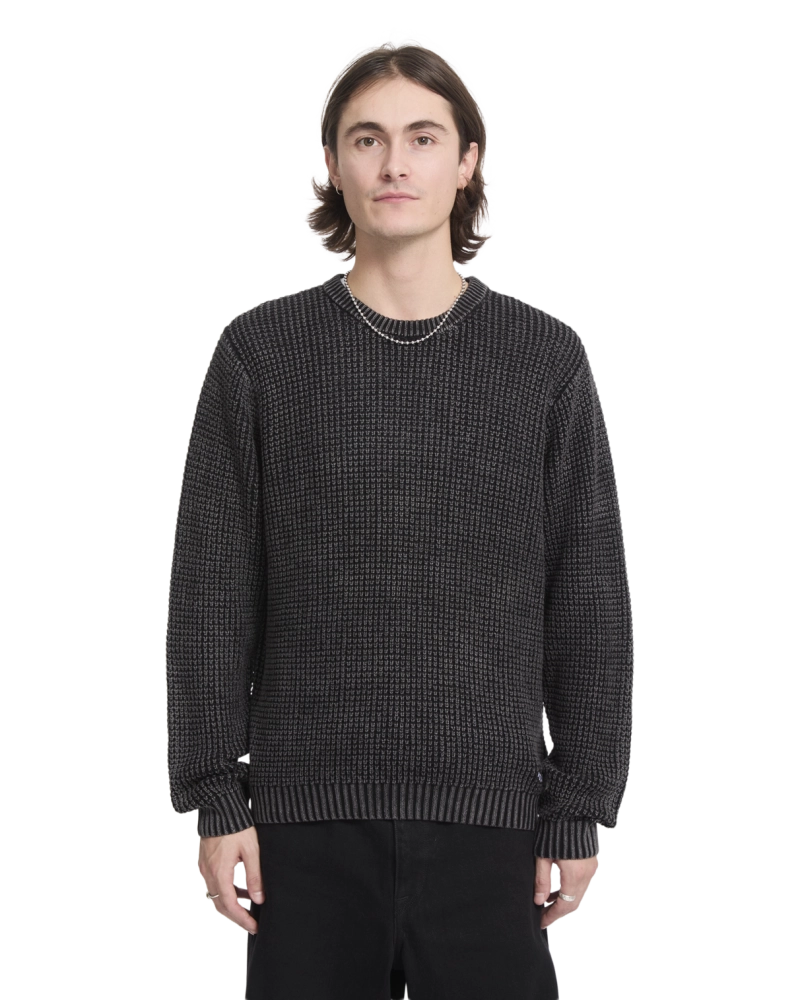 Jersey Volcom Hombre Punto Waffle Negro Lavado | Cuello Redondo Jersey Volcom Hombre Punto Waffle Negro Lavado | Cuello Redondo