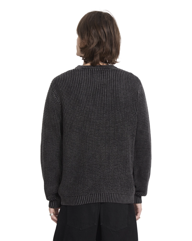 Jersey Volcom Hombre Punto Waffle Negro Lavado | Cuello Redondo Jersey Volcom Hombre Punto Waffle Negro Lavado | Cuello Redondo