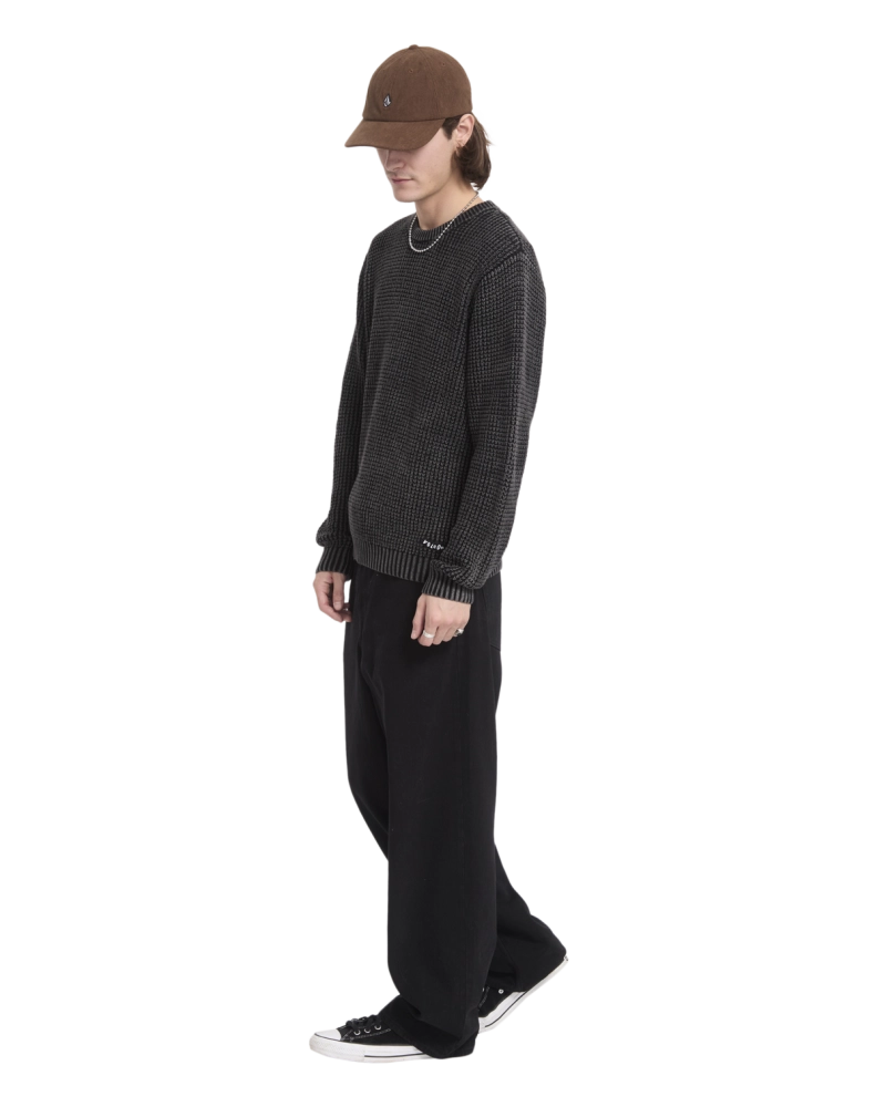 Jersey Volcom Hombre Punto Waffle Negro Lavado | Cuello Redondo Jersey Volcom Hombre Punto Waffle Negro Lavado | Cuello Redondo
