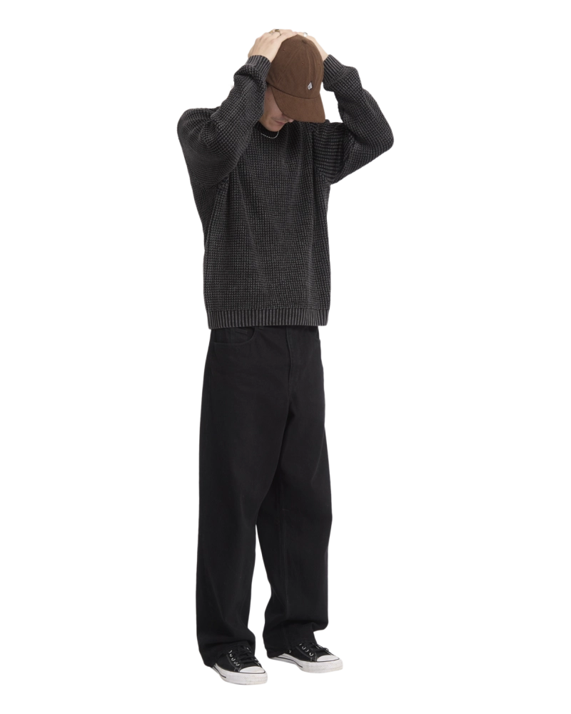 Jersey Volcom Hombre Punto Waffle Negro Lavado | Cuello Redondo Jersey Volcom Hombre Punto Waffle Negro Lavado | Cuello Redondo