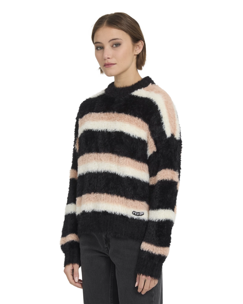 Jersey Volcom Mujer Rayas Efecto Peludo Negro Rosa y Blanco Jersey Volcom Mujer Rayas Efecto Peludo Negro Rosa y Blanco