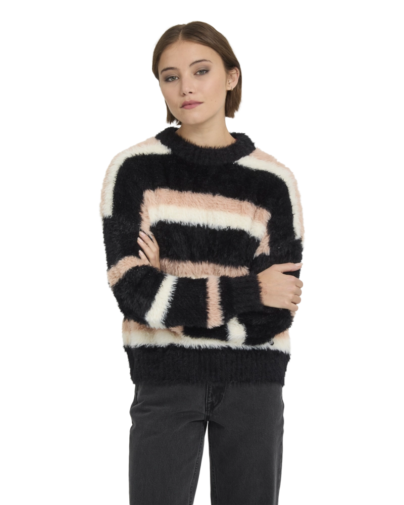 Jersey Volcom Mujer Rayas Efecto Peludo Negro Rosa y Blanco Jersey Volcom Mujer Rayas Efecto Peludo Negro Rosa y Blanco