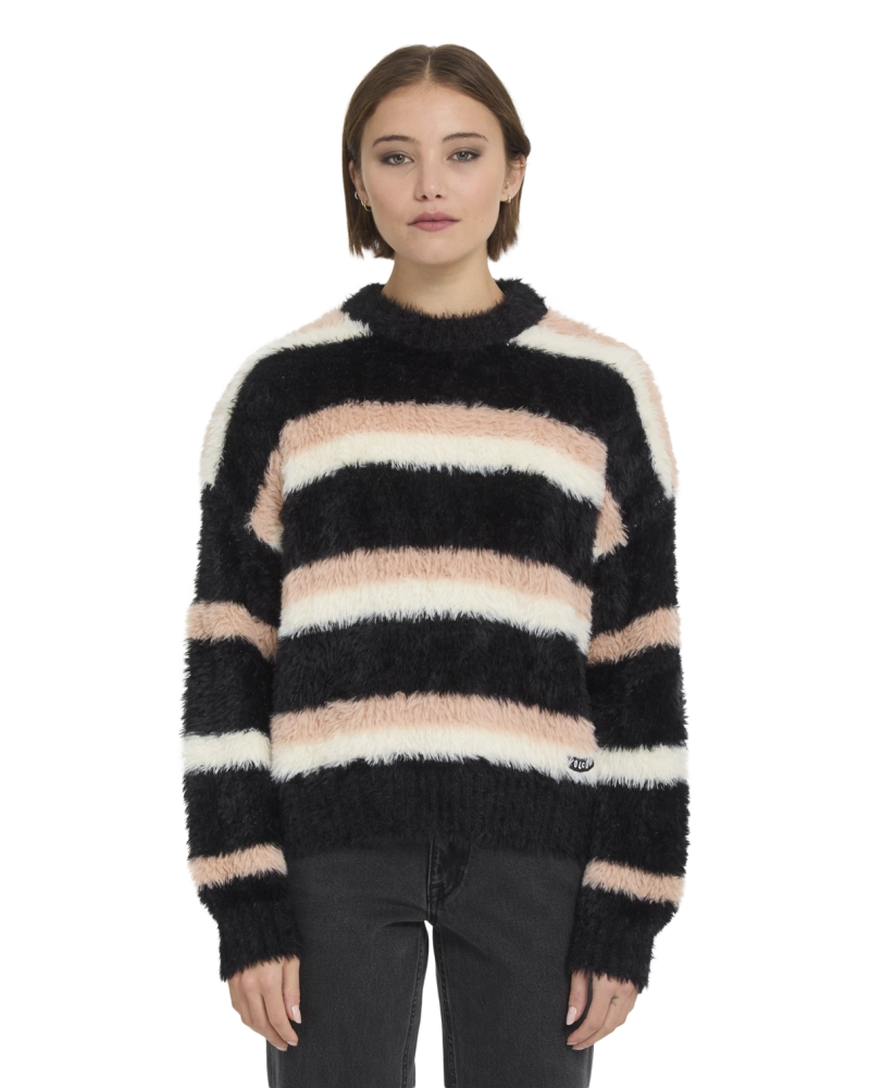 Jersey Volcom Mujer Rayas Efecto Peludo Negro Rosa y Blanco Jersey Volcom Mujer Rayas Efecto Peludo Negro Rosa y Blanco