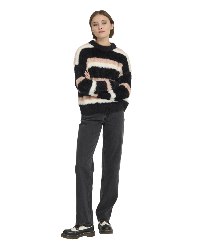 Jersey Volcom Mujer Rayas Efecto Peludo Negro Rosa y Blanco Jersey Volcom Mujer Rayas Efecto Peludo Negro Rosa y Blanco