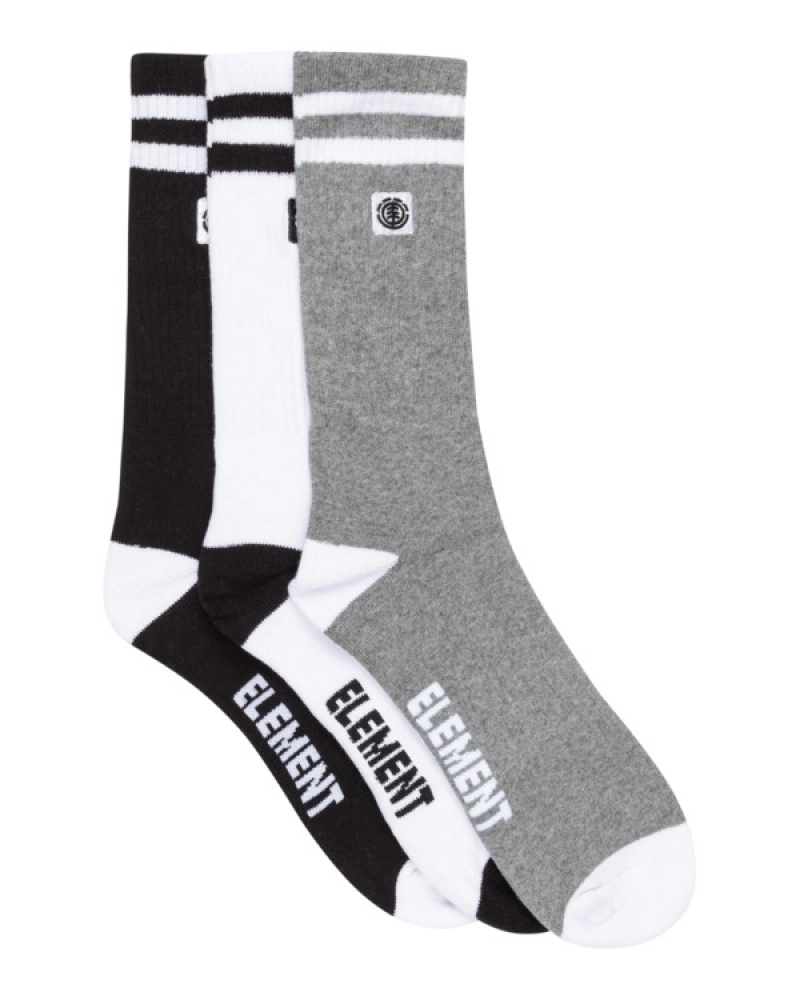 Pack 3 Calcetines Element 2Tone Icon | Negro, Blanco y Gris con Rayas Deportivas