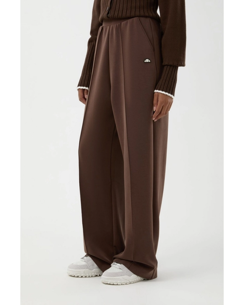Pantalón de mujer de pernera ancha marrón con cintura elástica y logo bordado Pantalón de mujer de pernera ancha marrón con cintura elástica y logo bordado