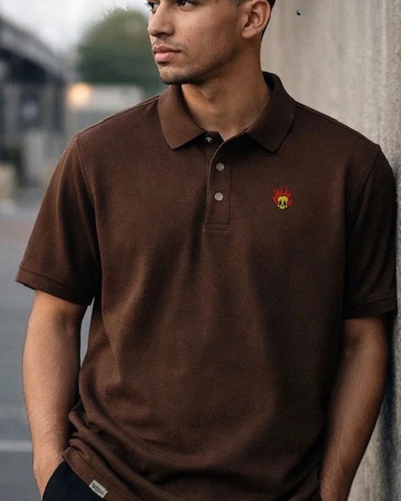 Polo The Backyard Skull Flame Marrón Piqué Polo The Backyard Skull Flame Marrón Piqué