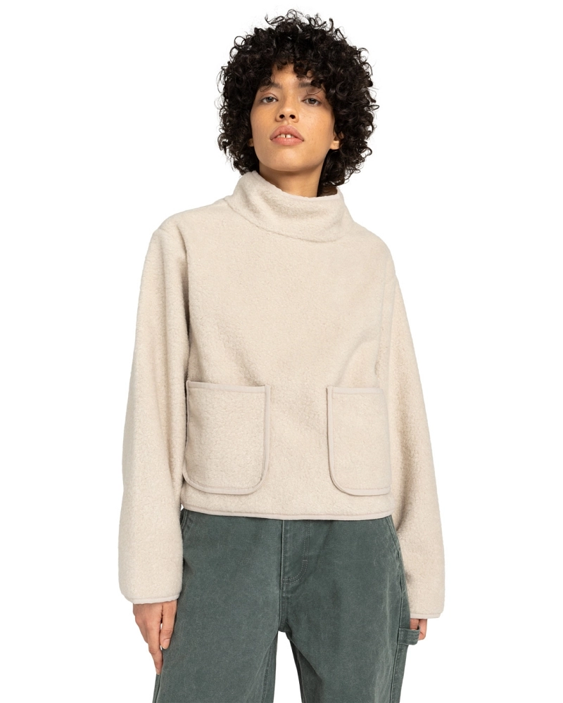 Sudadera Shepherd Cuello Embudo Fleece Cropped - Crudo/Beige