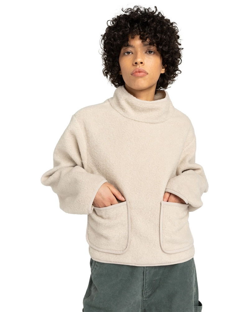 Sudadera Shepherd Cuello Embudo Fleece Cropped - Crudo/Beige