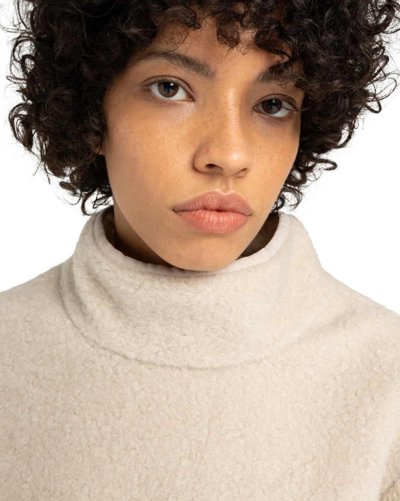 Sudadera Shepherd Cuello Embudo Fleece Cropped - Crudo/Beige
