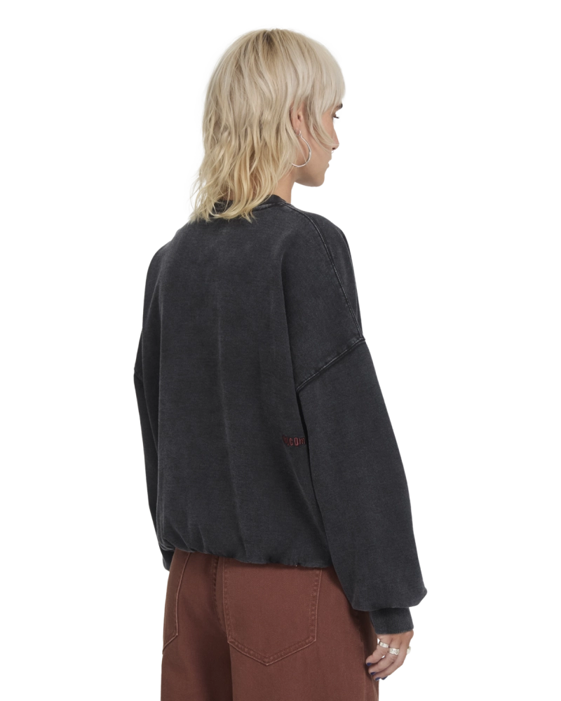 Sudadera Volcom Cropped Parche Tigre Bordado - Negro Washed