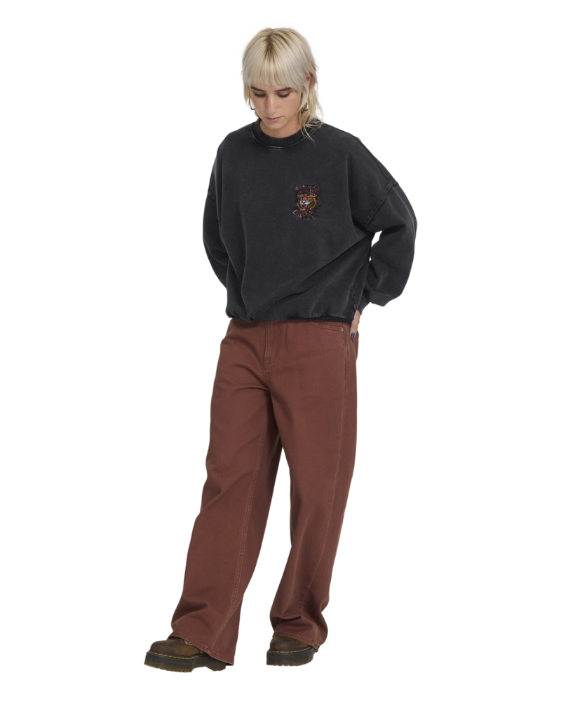Sudadera Volcom Cropped Parche Tigre Bordado - Negro Washed