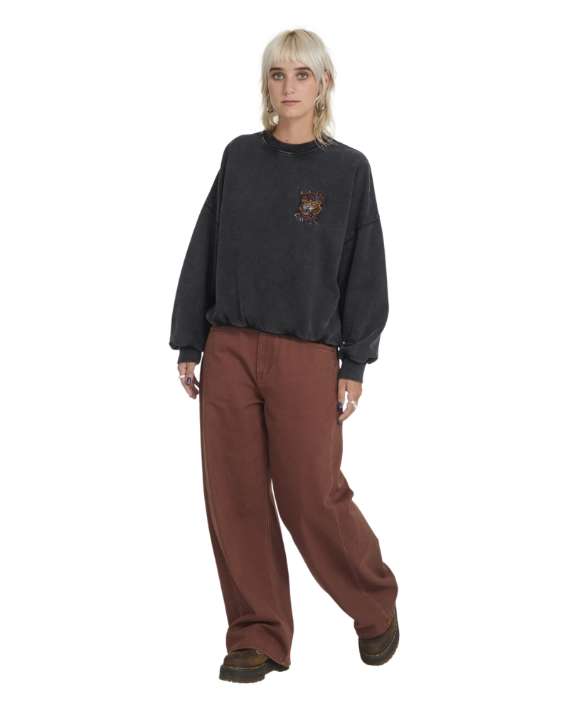 Sudadera Volcom Cropped Parche Tigre Bordado - Negro Washed