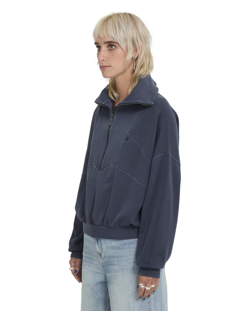 Sudadera Volcom Half-Zip Crop – Azul Grisáceo