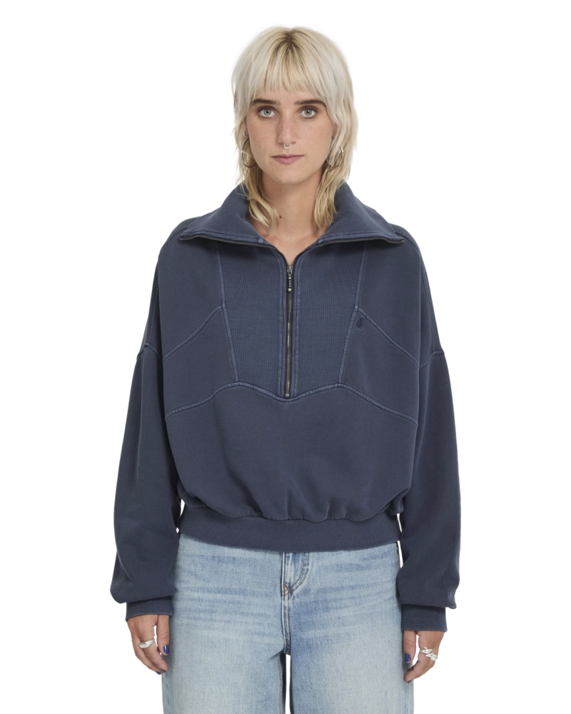 Sudadera Volcom Half-Zip Crop – Azul Grisáceo