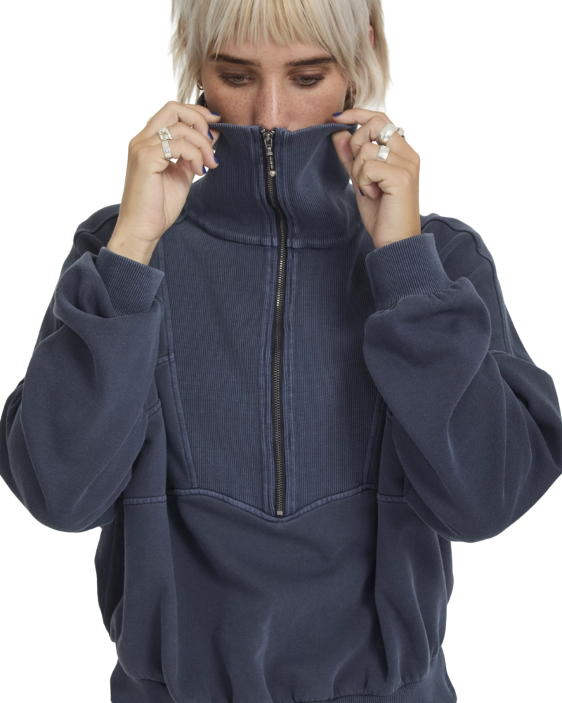 Sudadera Volcom Half-Zip Crop – Azul Grisáceo
