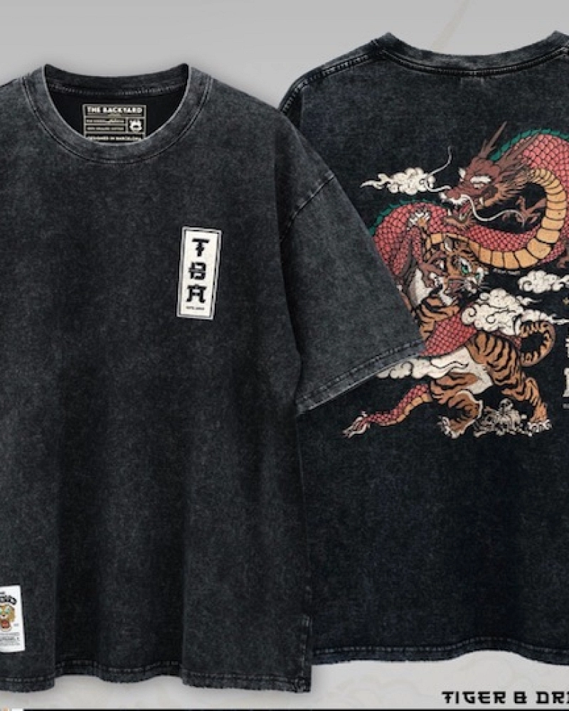 Tiger and Dragon washed oversize tee