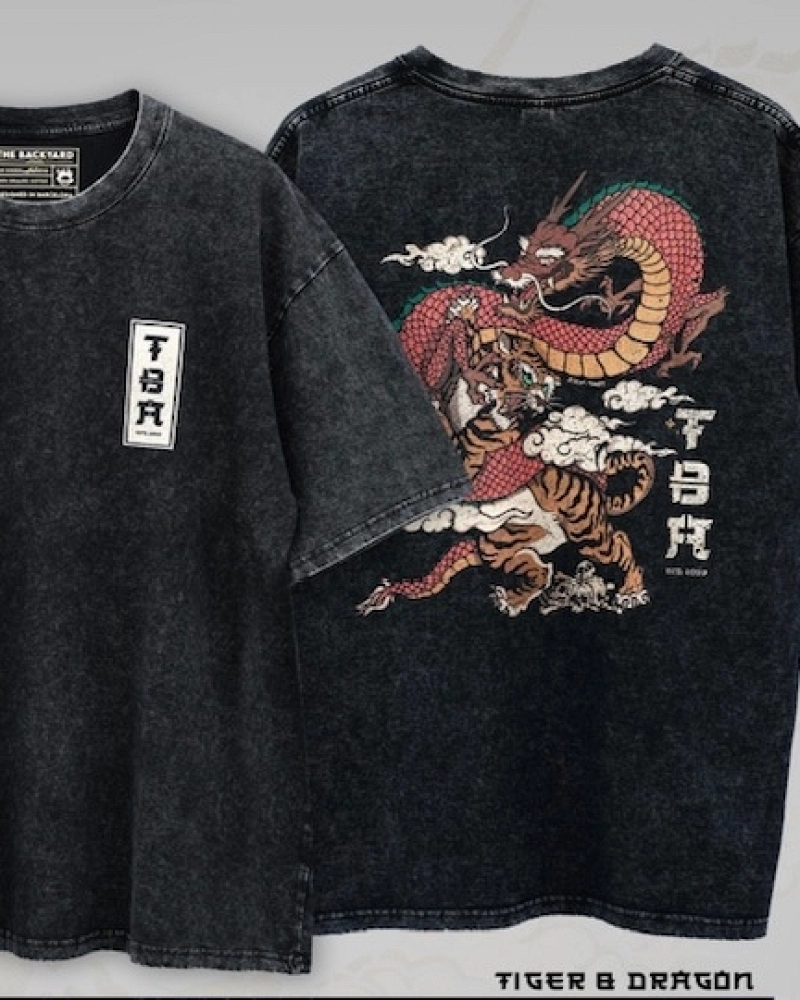 Tiger and Dragon washed oversize tee