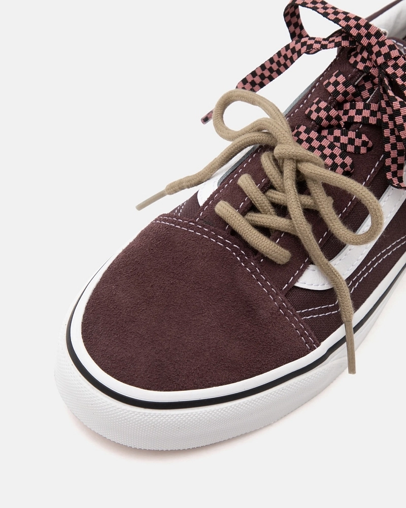 Vans Old Skool Marrón Ciruela Mujer  Doble Cordón Vichy